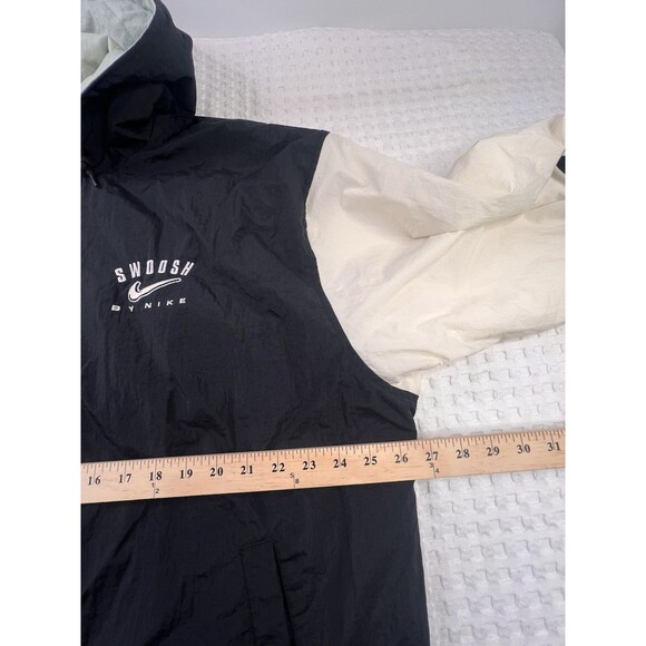 Vintage Nike Jacket Big Logo Hooded Bomber Puffer Coat 90s Black White Sz L - Picture 8 of 14